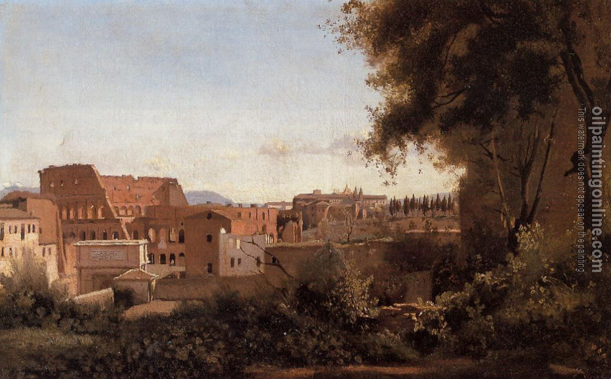 Corot, Jean-Baptiste-Camille - Rome - View from the Farnese Gardens, Noon( Study of the Coliseum)